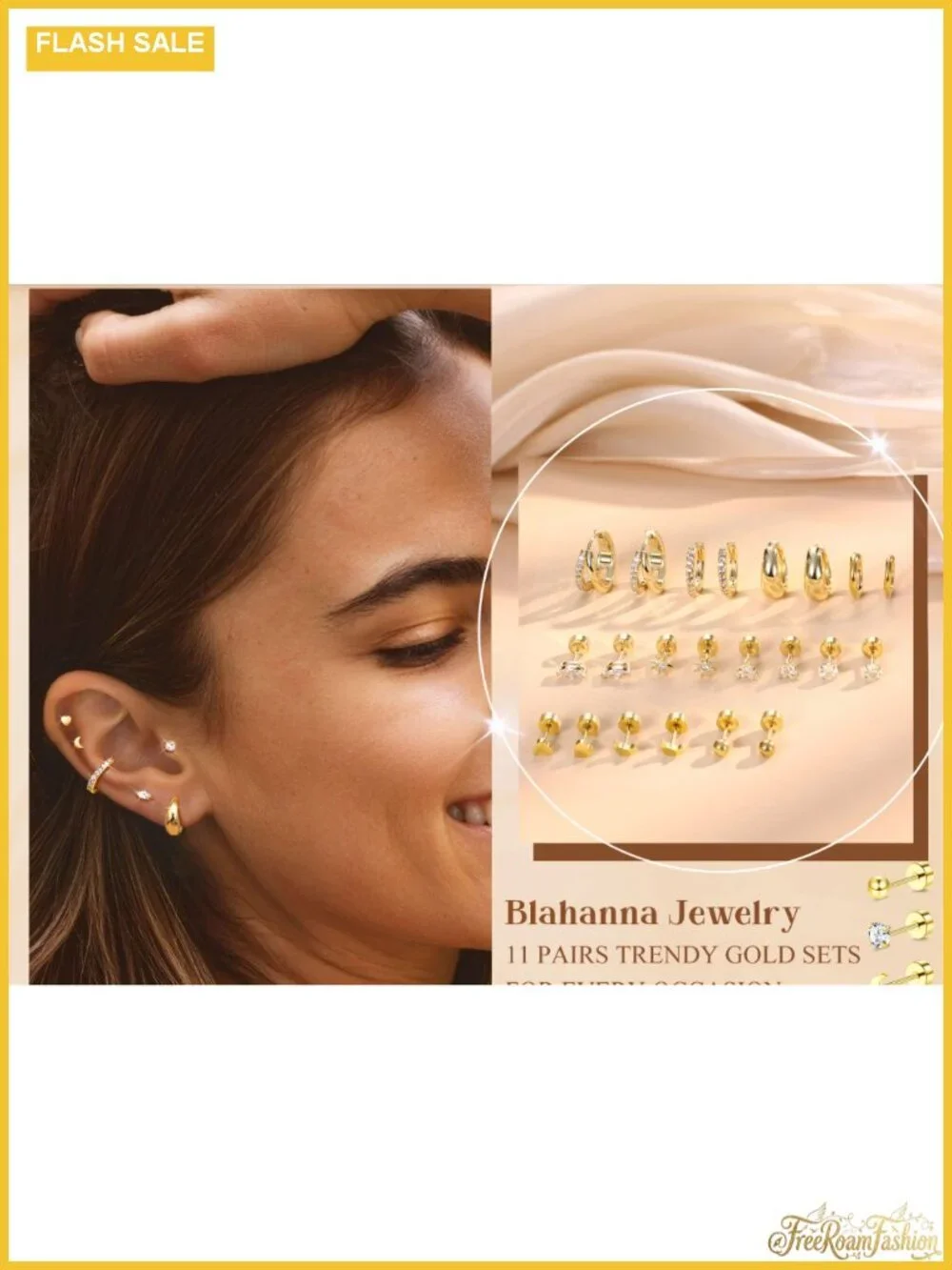 14K Gold Plated Surgical Stainless Steel Flat Back Earring Set with Huggie Hoops